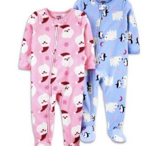 NWT carters 3T 3 santa penguins pajamas 2 sleepers